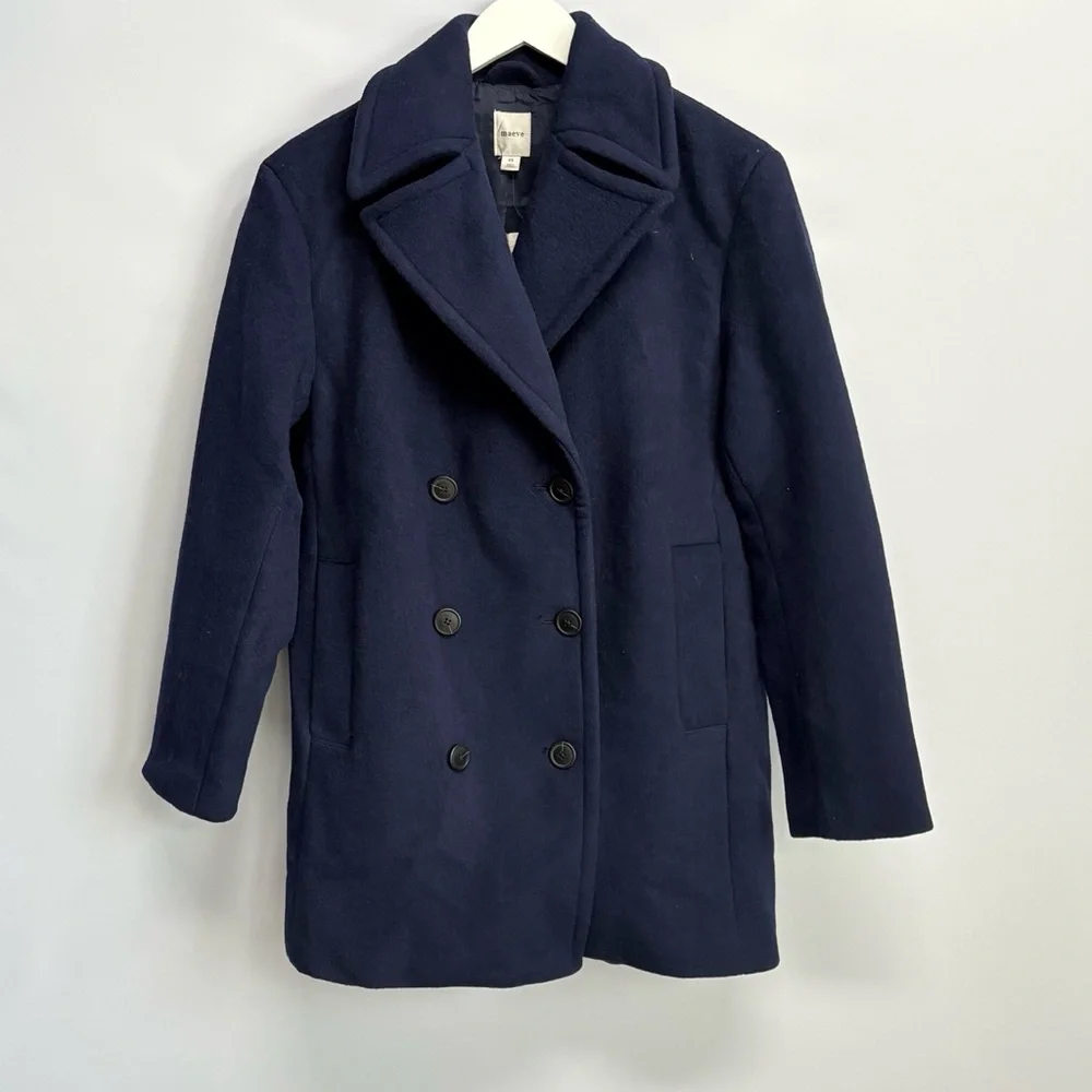 NWT Anthropologie Maeve Double-Breasted Oversized Wool-Blend Coat in Navy Blue - Picture 9 of 13